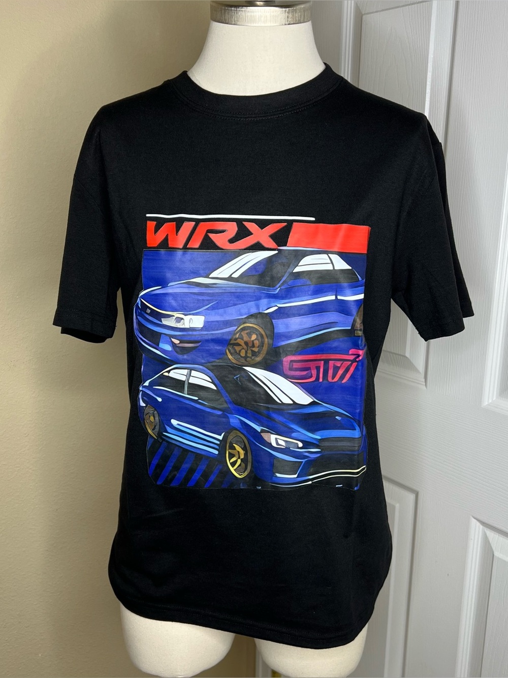 Subaru WRX Graphic Tee - Black with Blue Car Print